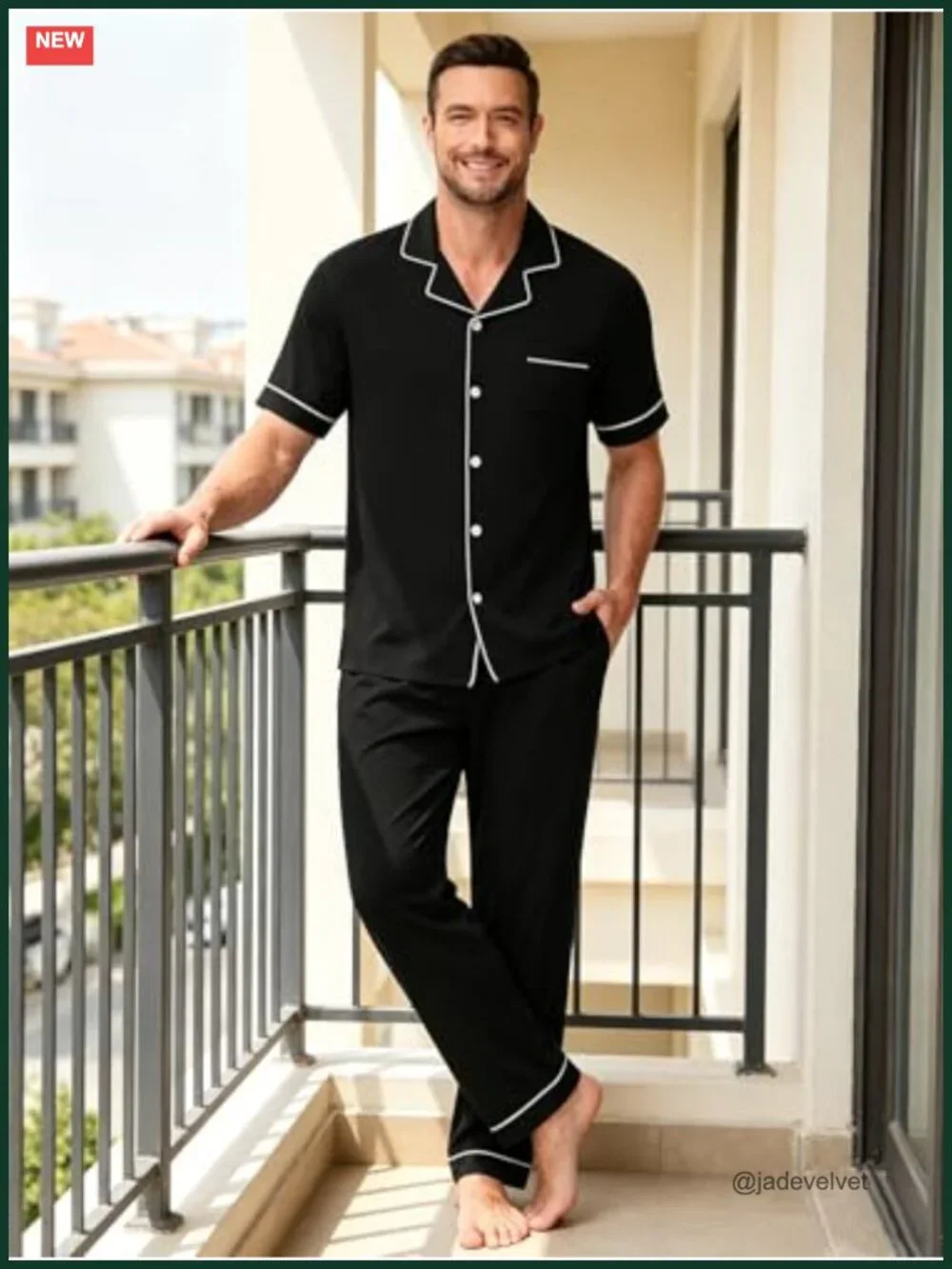 Men's Pajama Set Short Sleeve Button Down Loungewear with Pockets S-3XL